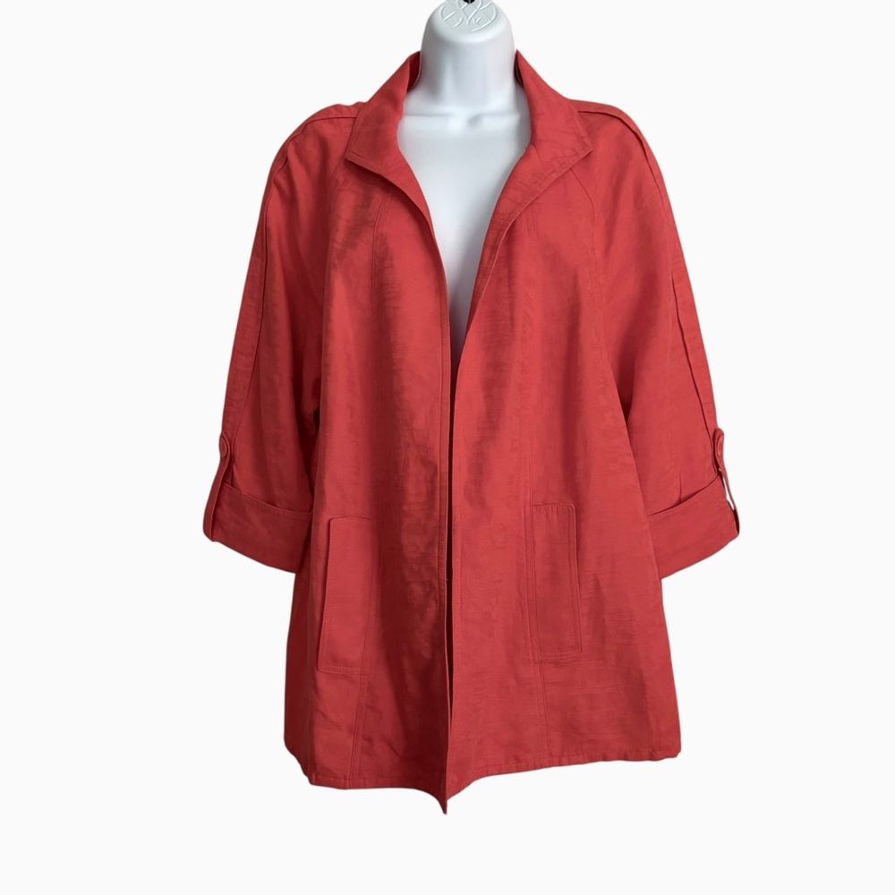 Peter Nygard Orange Blazer Jacket Size PL Petite Large Linen Cotton Open Front